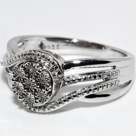 $395 .925 Sterling Silver .03CT Natural White Diamond Cocktail Cluster Ring - Picture 2 of 7